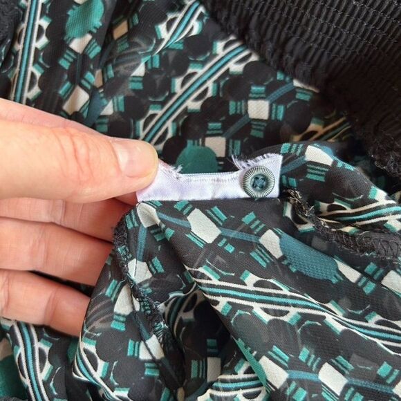 Esprit Women's Size 6 Black Green Sheer Blouse Shirt Top Patterned Long Sleeve - Picture 5 of 7